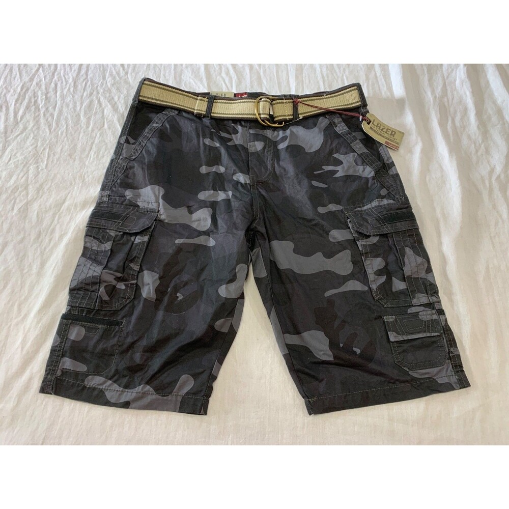 NWT LAZER MENS CARGO CAMO COTTON BELTED SHORTS SIZE 33